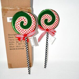 Mackenzie Childs Check It Out Small Fabric Lollipop Picks, Set of 2 #35515-0115